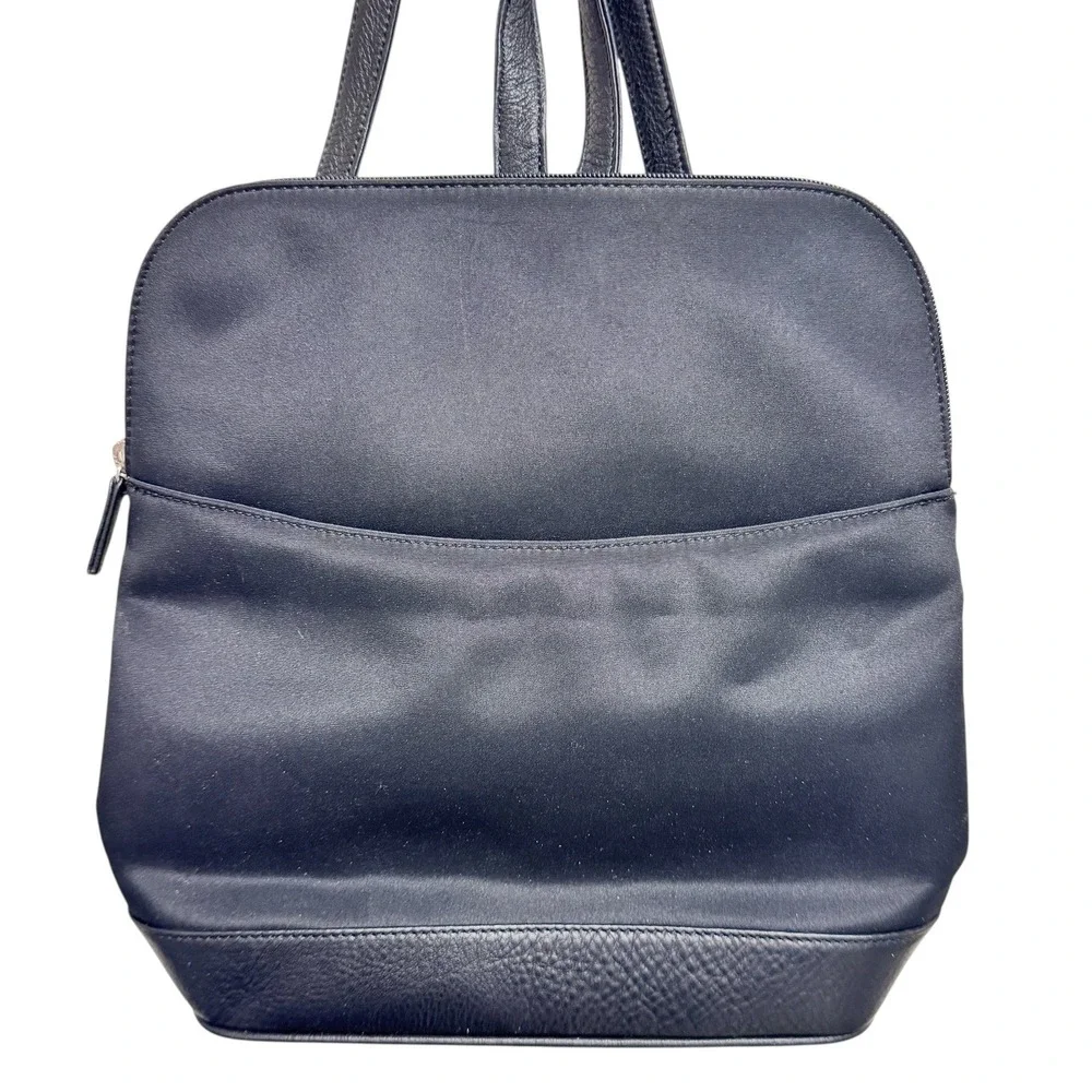 LL Bean Black Nylon and Leather Trim Backpack Shoulder Bag Minimalist 90s